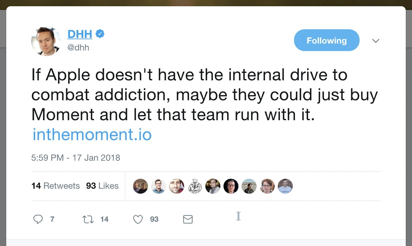 DHH tweeting about Moment