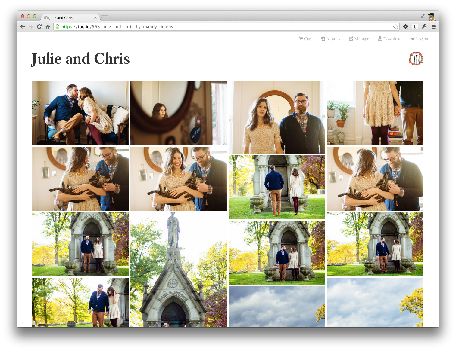 Screenshot of a wedding photography gallery